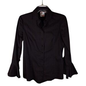 Finley Black LS Flare Sleeve Button down top Size XS Made in the USA